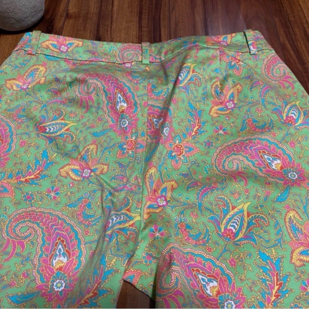Lauren Ralph Lauren Paisley Pants Green Stretch Cotton Size 12 - Picture 4 of 5